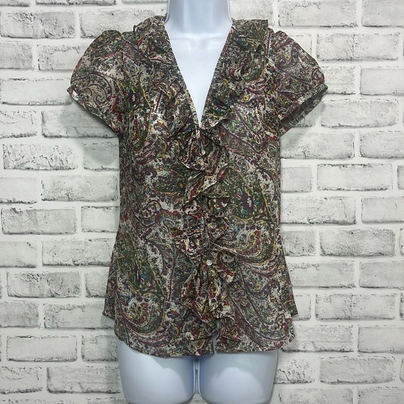 Loft Ruffled Front Button Up Blouse Extra Small - Picture 1 of 7
